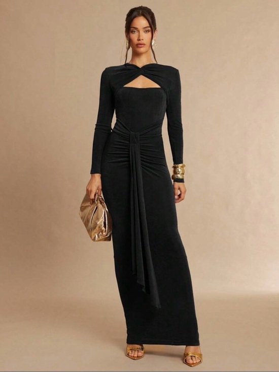Dresses & Skirts - Black Long Sleeve Twist Front Maxi Dress